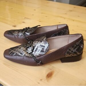 Louise Et Cie Everland Loafer Scale Embossed Leather Chain Detail Shoes sz 9.5